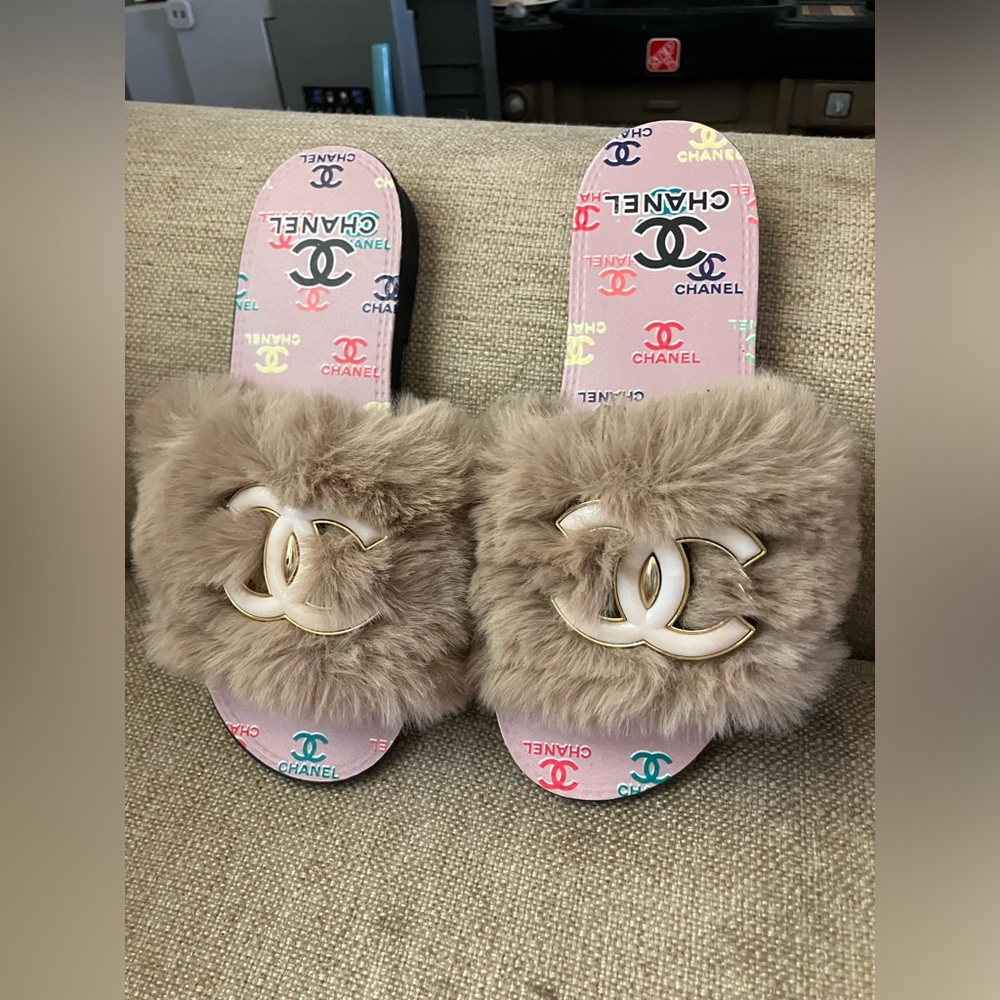Cc fur designer fashion sandals